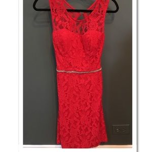 Sexy red Bodycon dress with sparkle belt